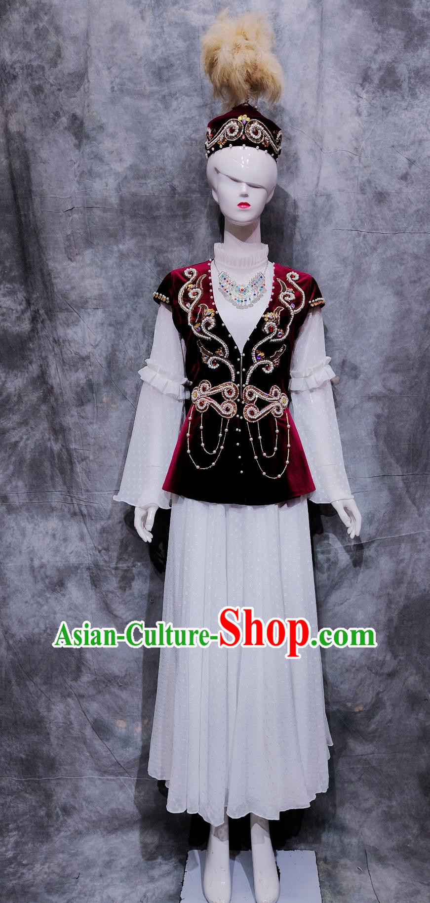 Chinese Hazak Ethnic Dance Costume China Kazak National Minority Woman Clothing Traditional Xinjiang Travel Dress
