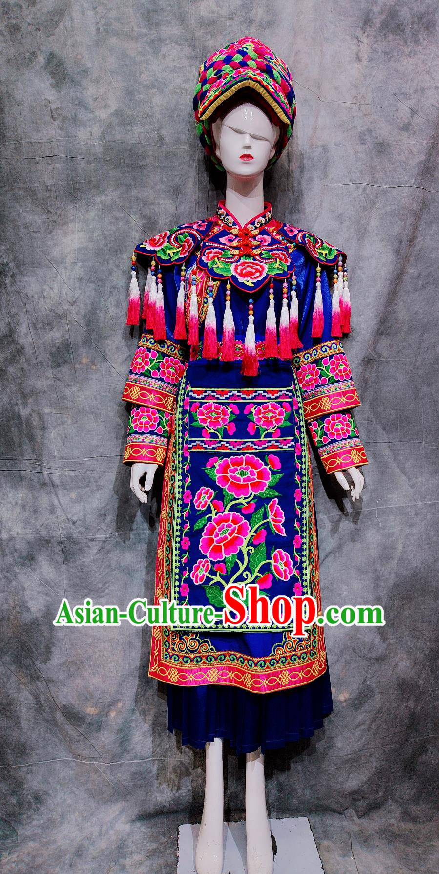 China Qiang National Minority Woman Clothing Traditional Sichuan A Ba Festival Dress Chinese Ethnic Dance Performance Costume
