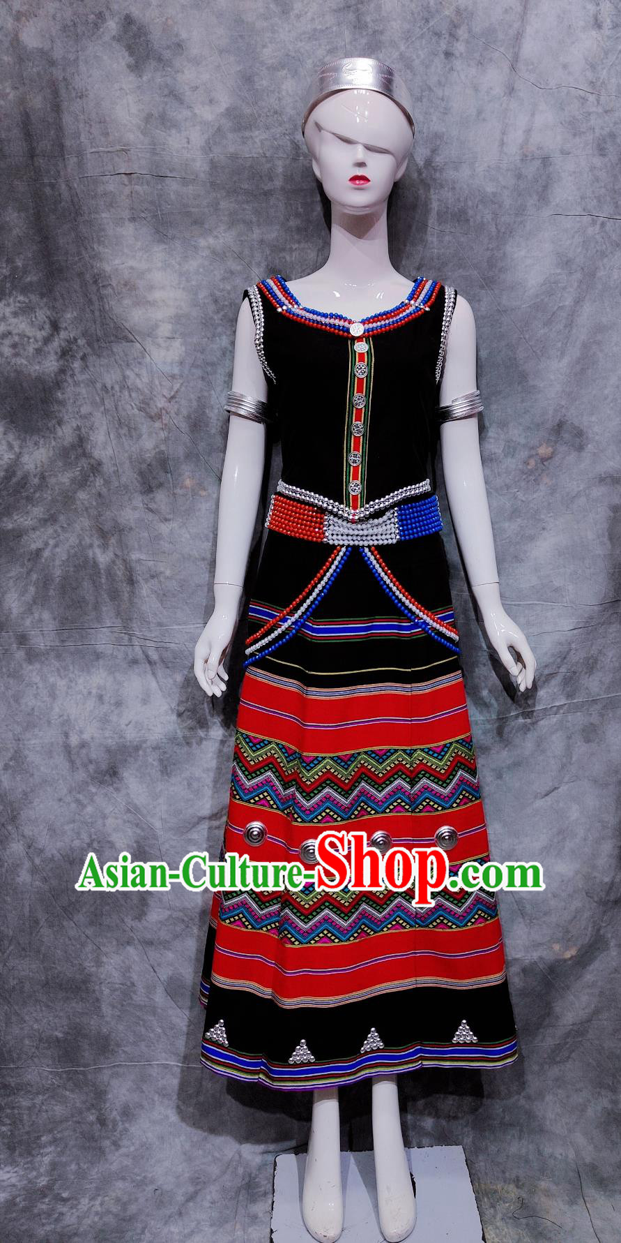China Wa National Minority Woman Clothing Traditional Yunnan Travel Festival Dress Chinese Va Ethnic Khaleeji Dance Costume