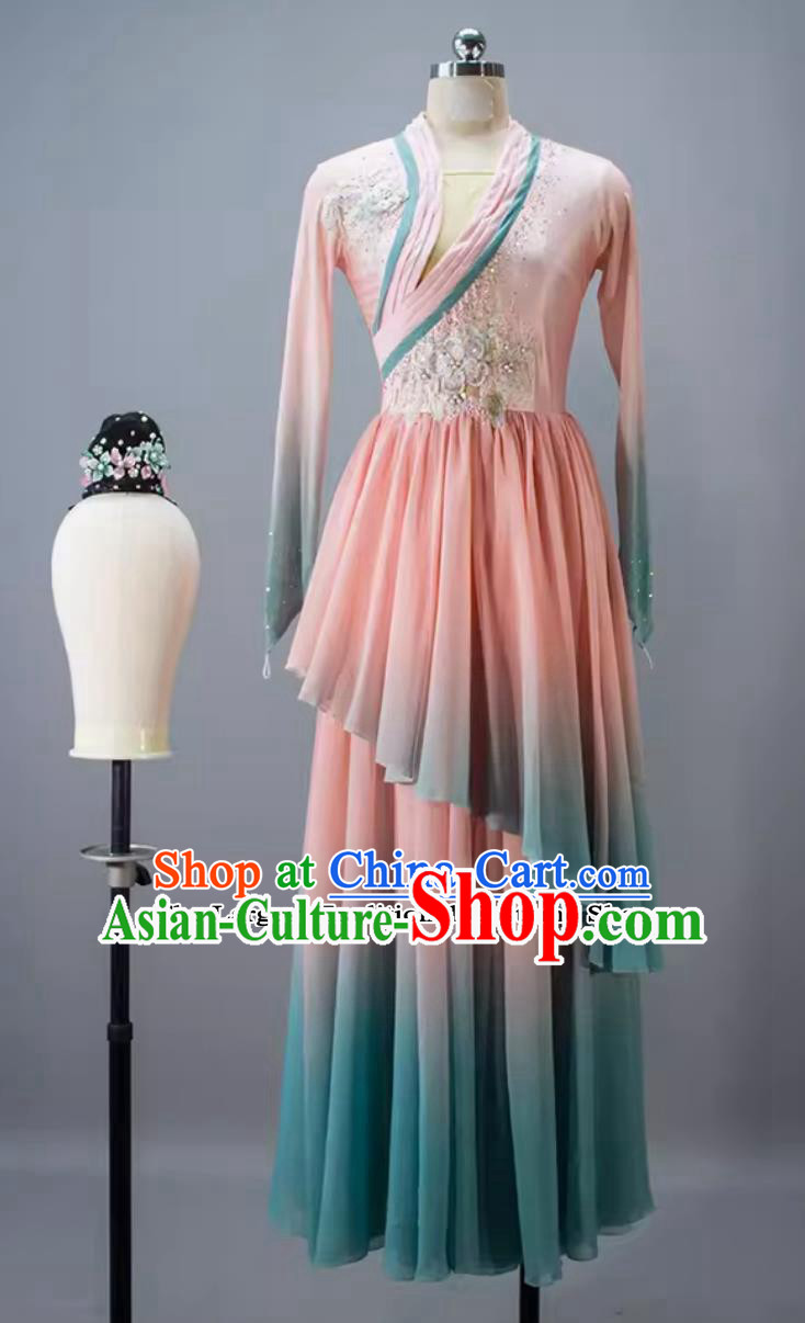 China Classical Dance Clothing Chinese Dance Contest Program Ink Painting Language Replica Dress