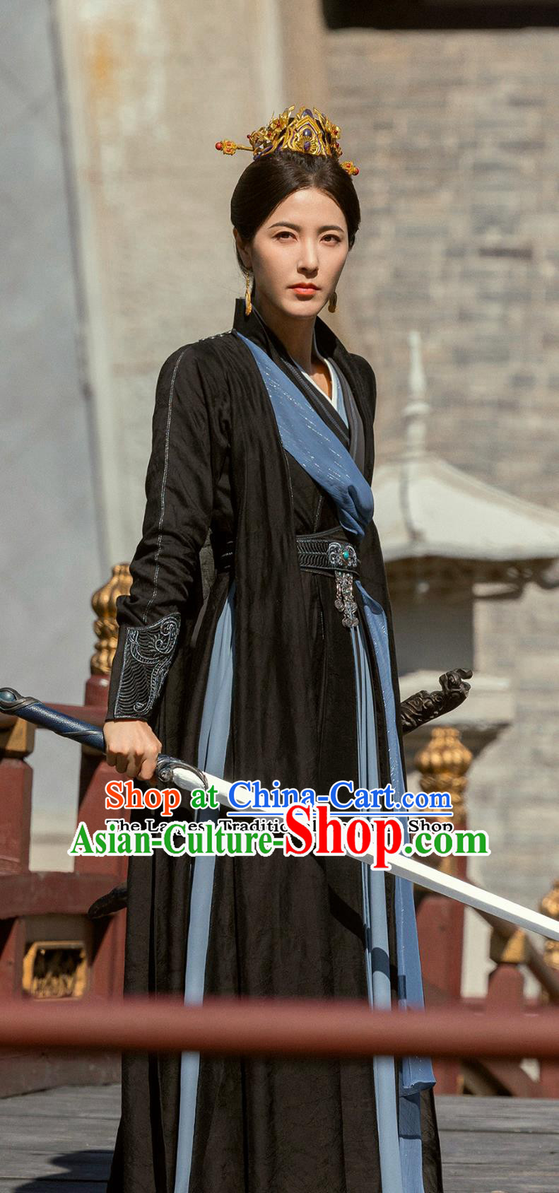 Chinese TV Series The Legend Of Shen Li Empress Shen Mu Yue Clothing Ancient China Swordswoman Black Garment Costume