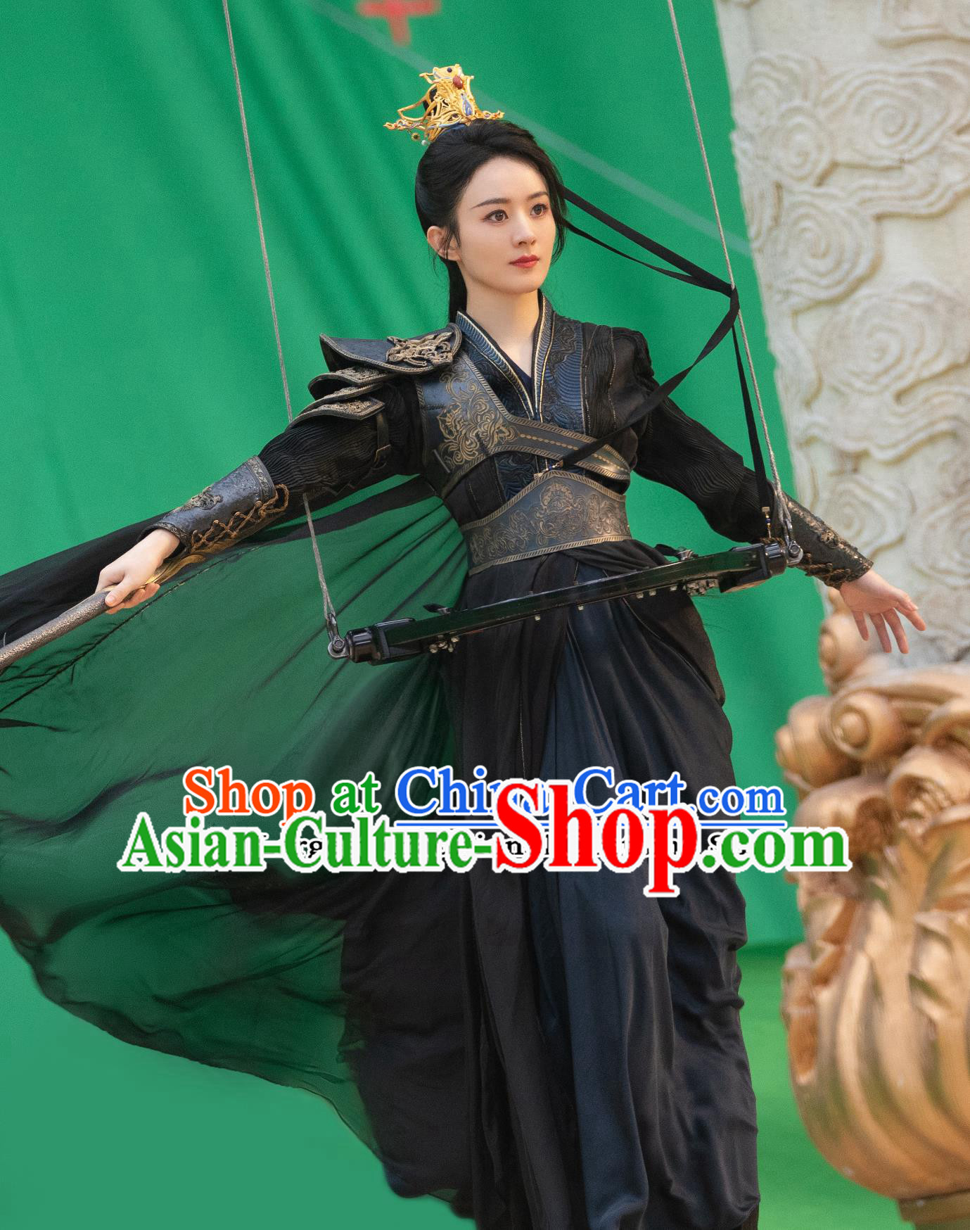 Ancient China Super Heroine Garment Costume Chinese TV Series The Legend Of Shen Li Female General Goddess Black Clothing