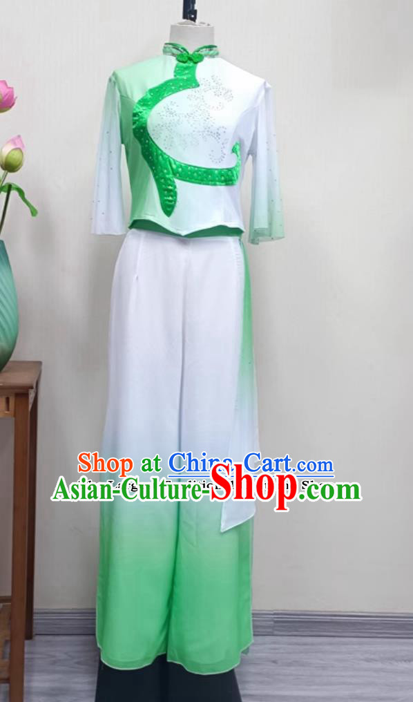 Women Group Performance Green Outfit China Yangko Dance Clothing Chinese Folk Dance Costume