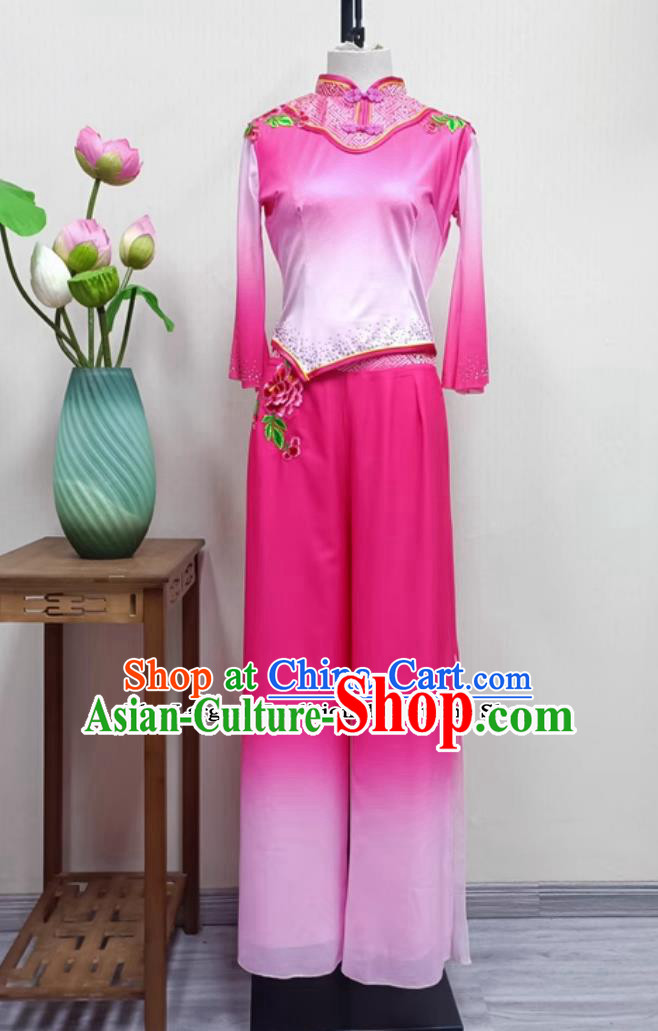 Women Group Performance Pink Outfit China Folk Dance Yangge Clothing Chinese Yangko Dance Costume