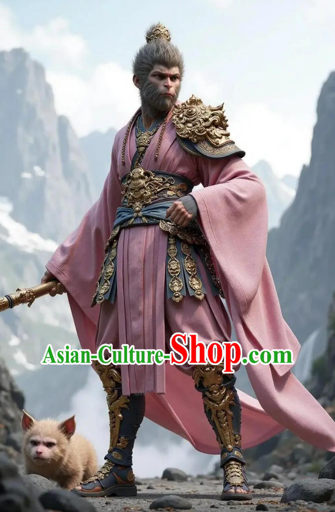 Black Myth Wukong Handsome Monkey King Costume Sun Wu Kong Pink Outfit