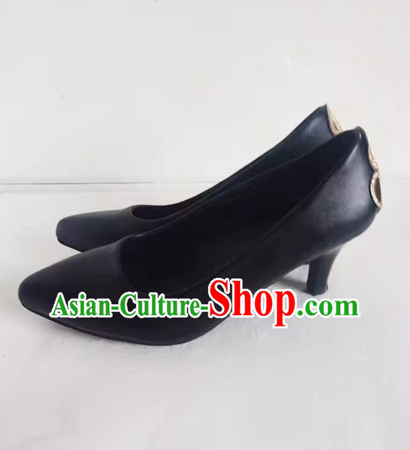 Genshin Impact Sea Lantern Festival Shen He Cosplay Shoes High Heels Black Shoes