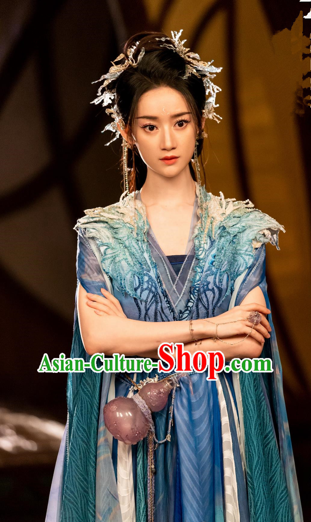 Ancient China Fairy Clothing Chinese TV Series Fox Spirit Matchmaker Red Moon Pact Tu Shan Ya Ya Blue Dress