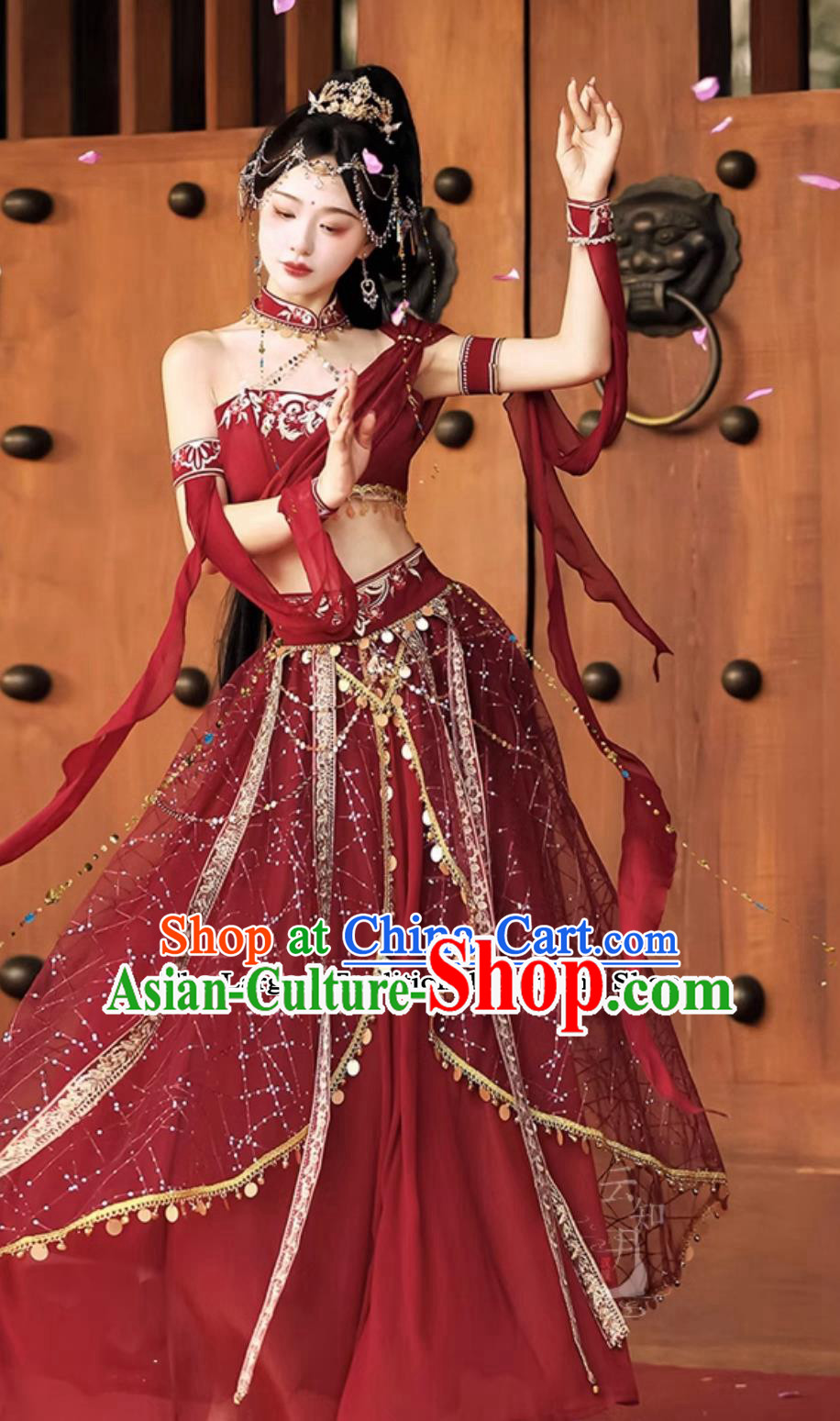 China Dunhuang Feitian Dance Costumes Chinese Flying Apsaras Hanfu Red Dress Complete Set