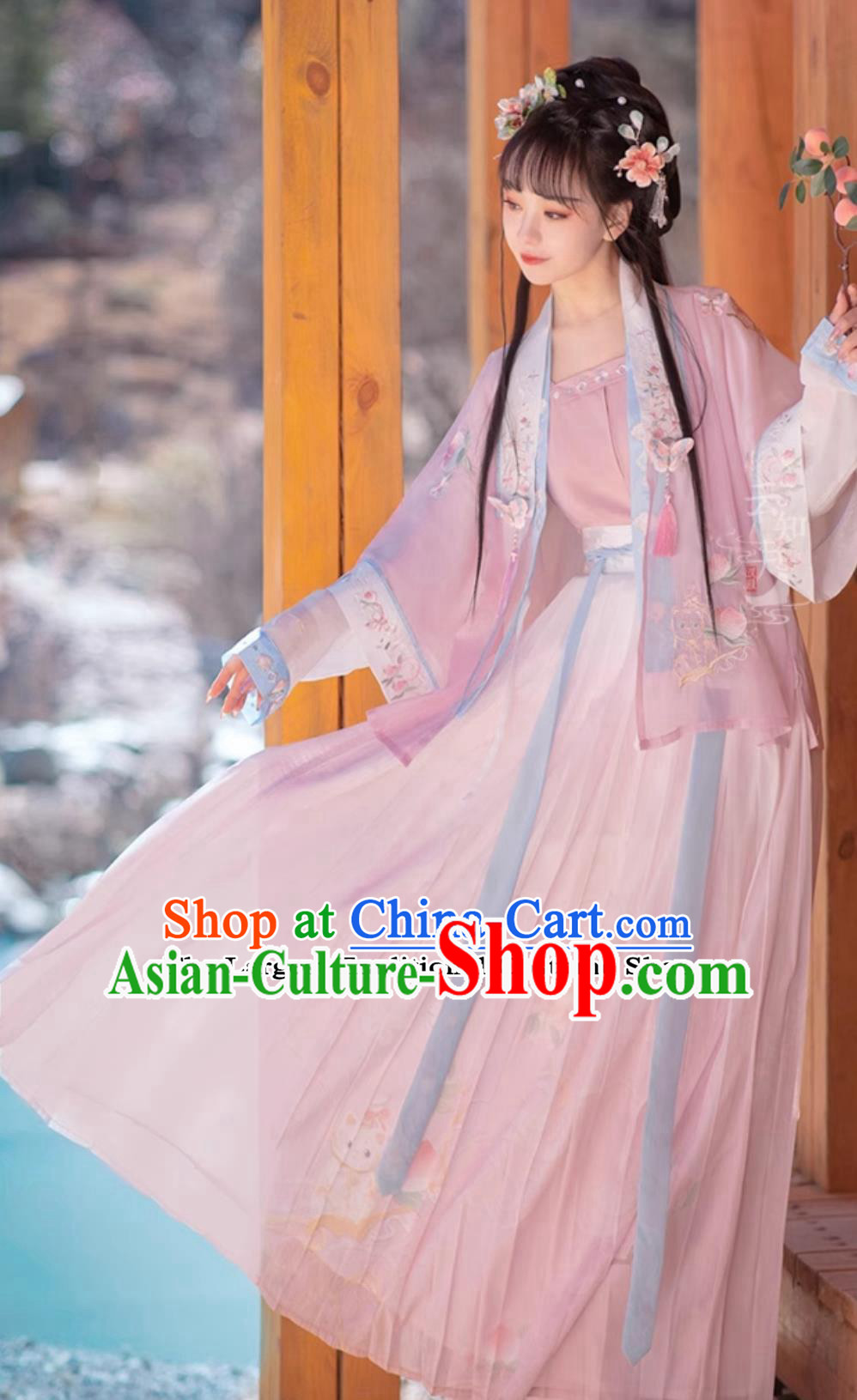 China Song Dynasty Young Lady Pink Dress Ancient Royal Princess Costumes Chinese Hanfu