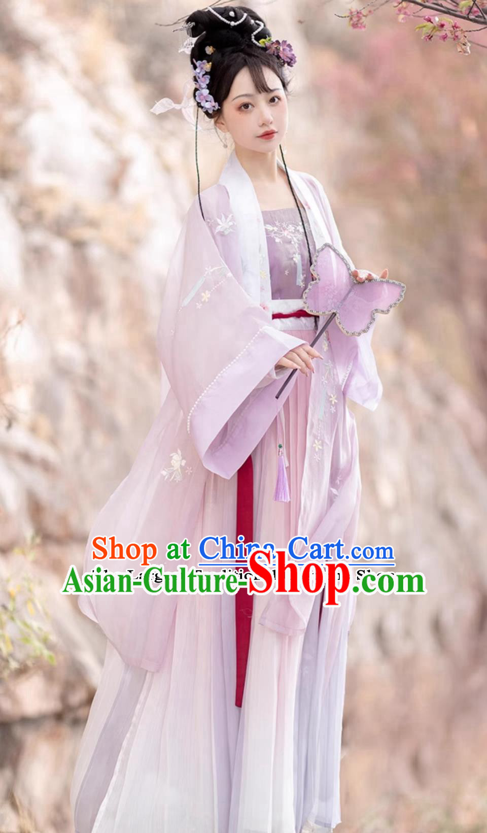 Ancient China Ming Dynasty Royal Princess Dresses Young Lady Costumes Lilac Chinese Hanfu