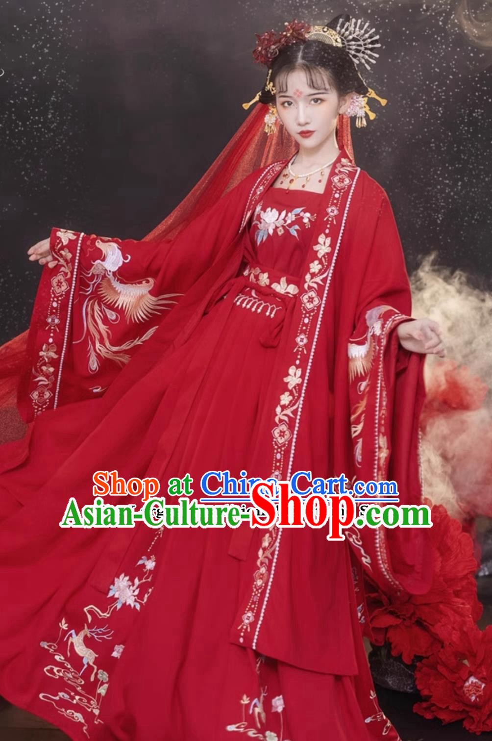 Ancient China Bride Red Dress Tang Dynasty Young Lady Costume Chinese Wedding Hanfu
