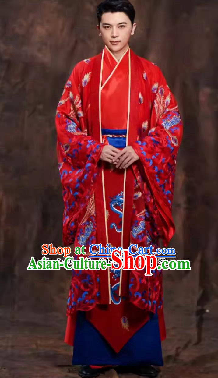 China Hanfu Male Clothing Traditional Chinese Wedding Dress Ancient Groom Embroidered Dragon Garment