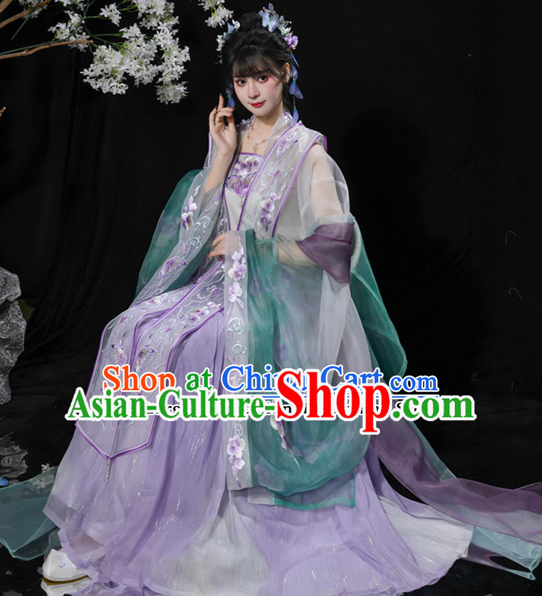 China Ancient Royal Princess Embroidered Purple Dress Traditional Court Woman Clothing Chinese Song Dynasty Hanfu