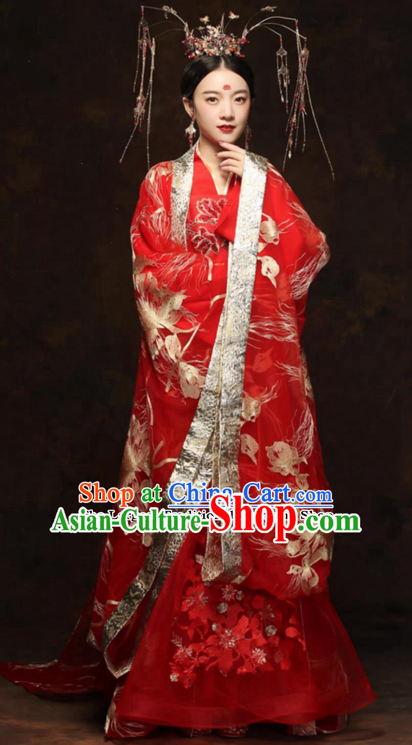 Traditional China Wedding Clothing Chinese Tang Dynasty Hanfu Ancient Princess Red Dress