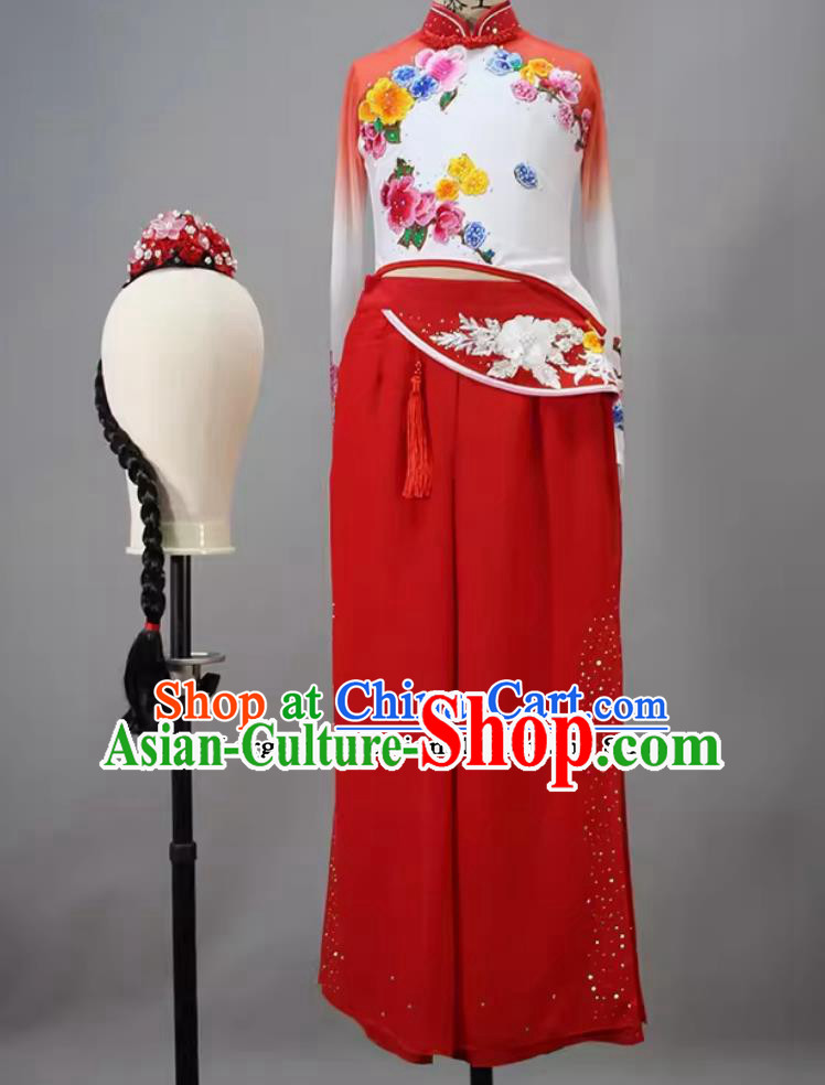 Chldren Group Dance Hu Niu Costume Chinese Folk Dance Clothing China Yangko Dance Red Outfit