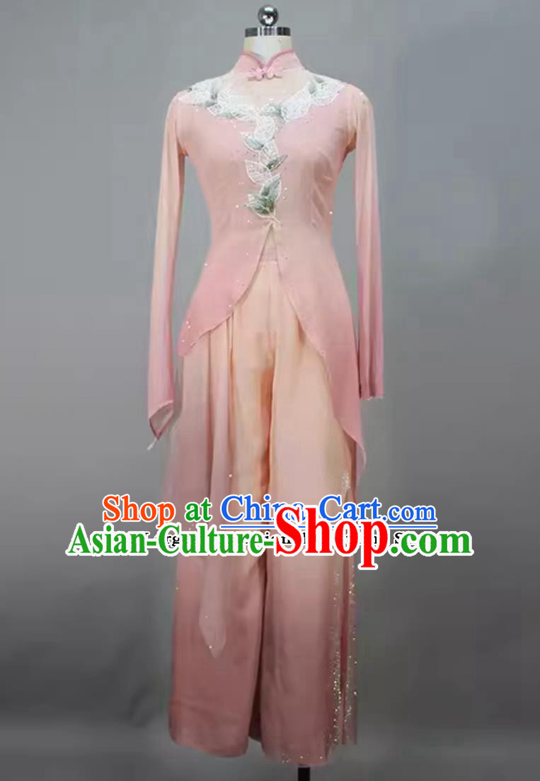Chinese Jiaozhou Yangko Dance Clothing China Folk Dance Pink Outfit Woman Group Dance Costume