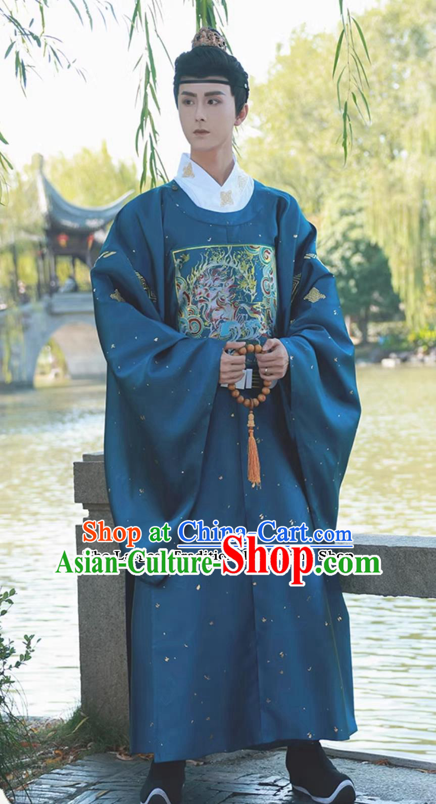 Ming Dynasty Blue Hanfu Robe Ancient China Prince Costume Chinese Traditional Official Clothing