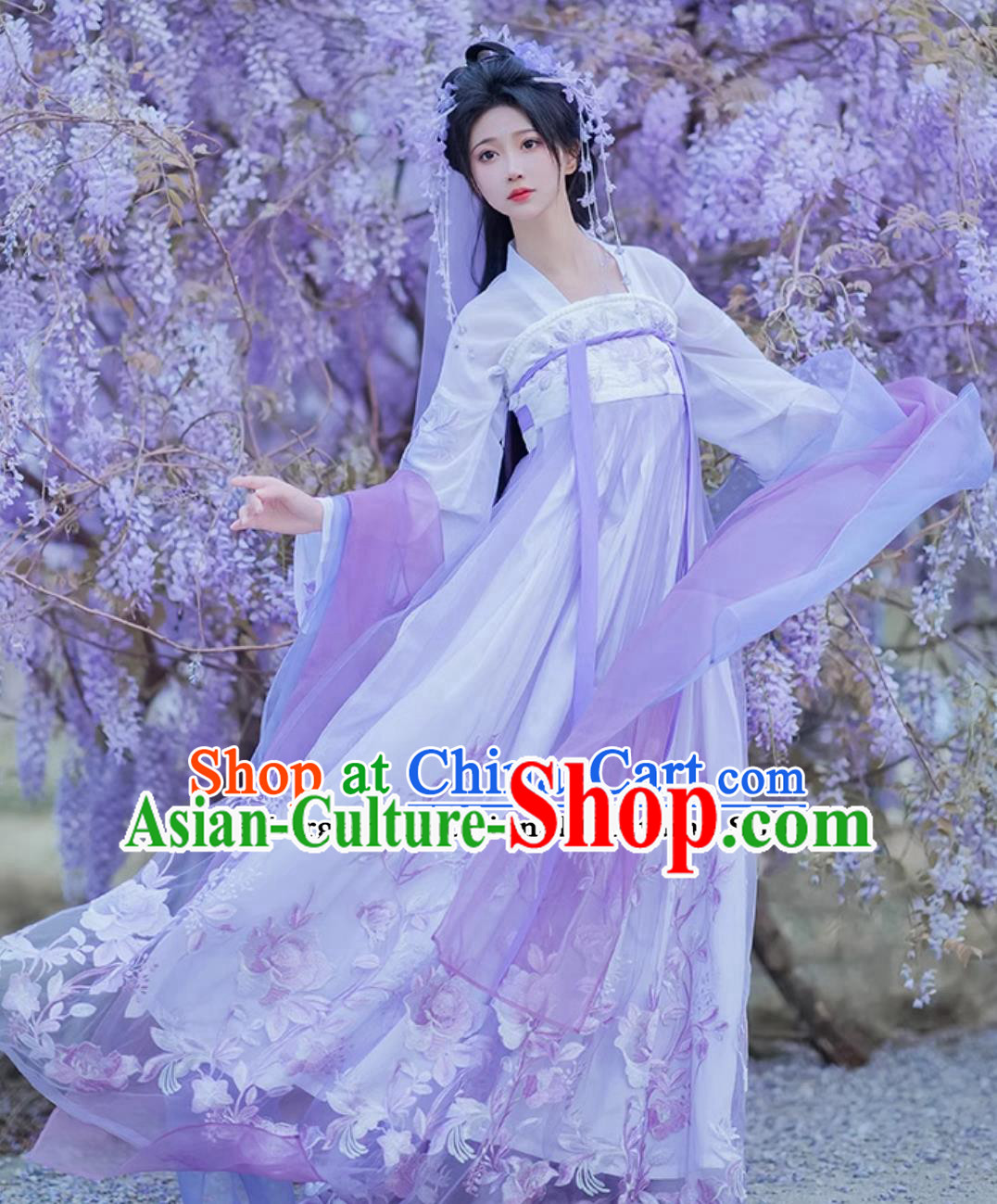 Ancient China Young Woman Costume Chinese Traditional Clothing Tang Dynasty Princess Hanfu Purple Ru Qun