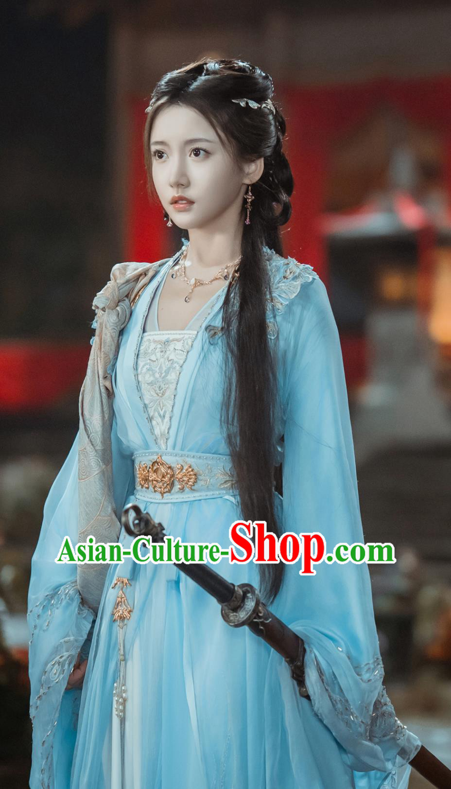 Ancient China First Beauty Clothing Chinese Drama Dashing Youth Princess Yi Wen Jun Blue Dress Costume