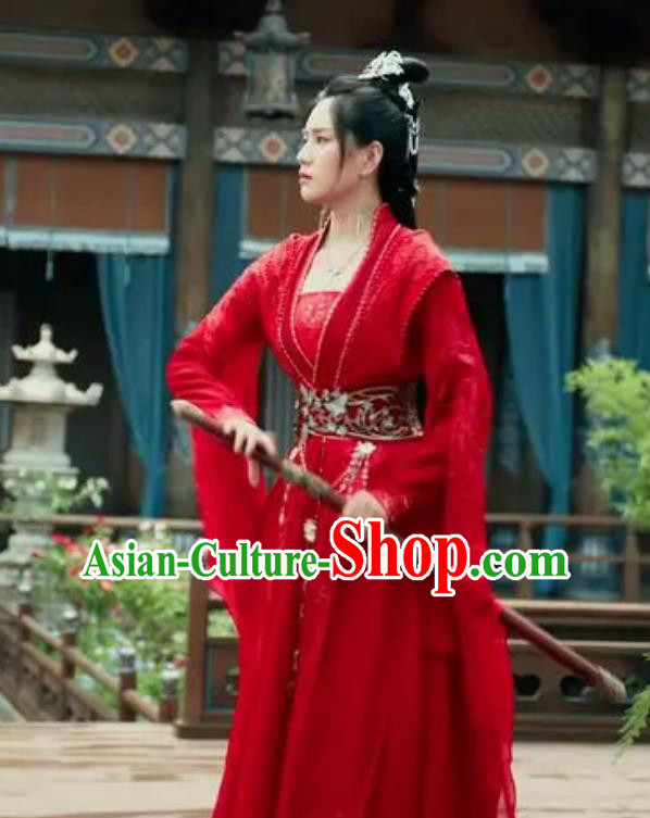 Chinese TV Drama Dashing Youth Chivalrous Woman Luo Shui Garment Costume Ancient China Swordswoman Red Dress Clothing