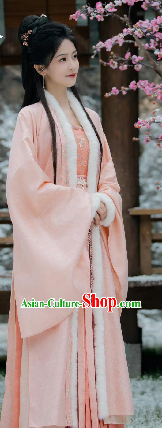 Ancient China Noble Queen Winter Clothing Chinese TV Drama Story of Kunning Empress Jiang Xue Ning Pink Dresses