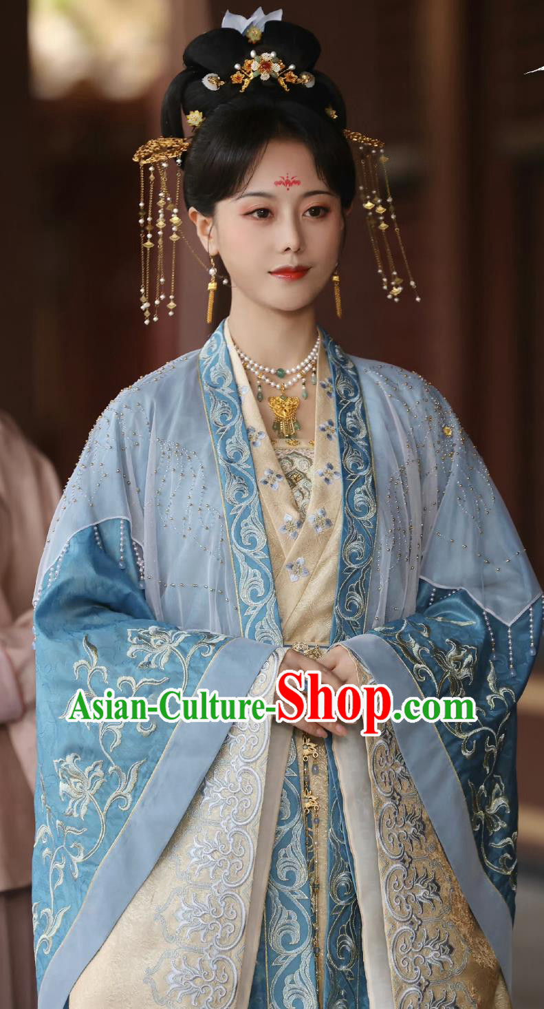 Chinese TV Drama Story of Kunning Imperial Consort Xue Shu Blue Dresses Ancient China Palace Woman Clothing