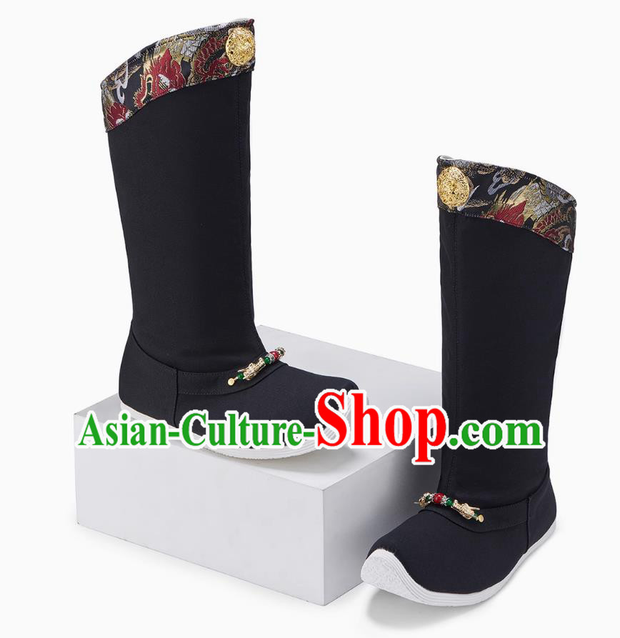 Traditional Hanfu Shoes Chinese Ming Dynasty Emperor Boots Ancient China Swordsman Black Boots