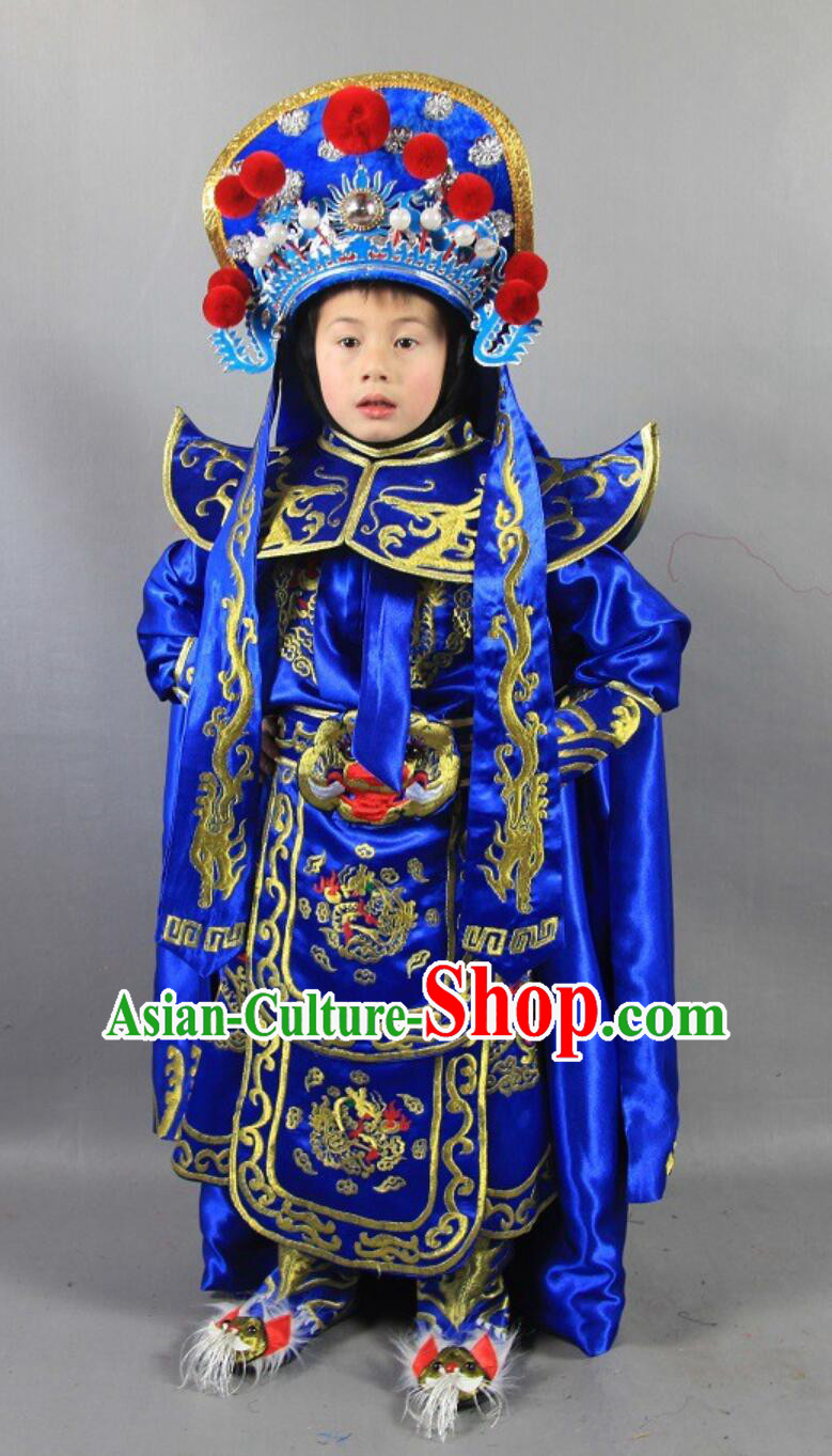 Royal Blue Chinese Bian Lian Mask Changing Clothing Classical Mask Change Costumes and Hat Complete Set for Children