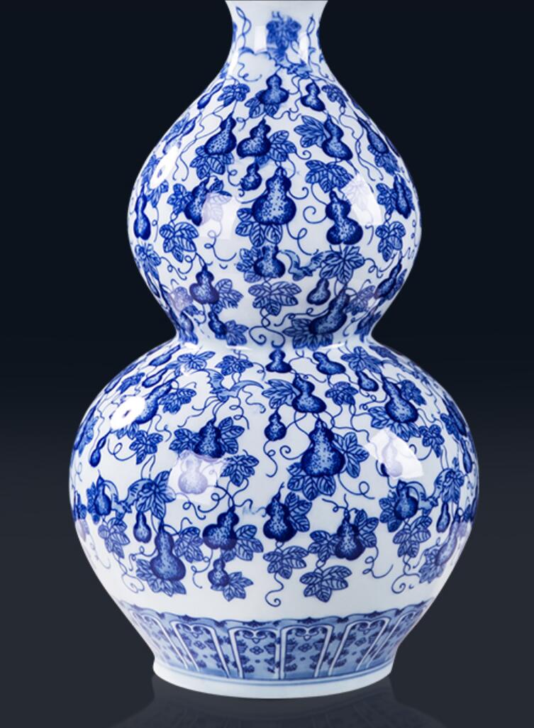 Jingdezhen Blue And White Porcelain Hand Painted Gourd Ceramic Vase Chinese Style Home Decor Craft Ornament