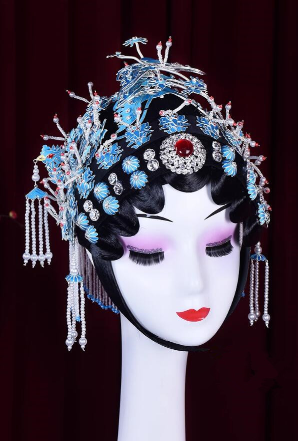 Chinese Opera Headwear Huadan Baotou Qingyi Xiaojie Headpieces Northern Style Dianchou Headdress Set