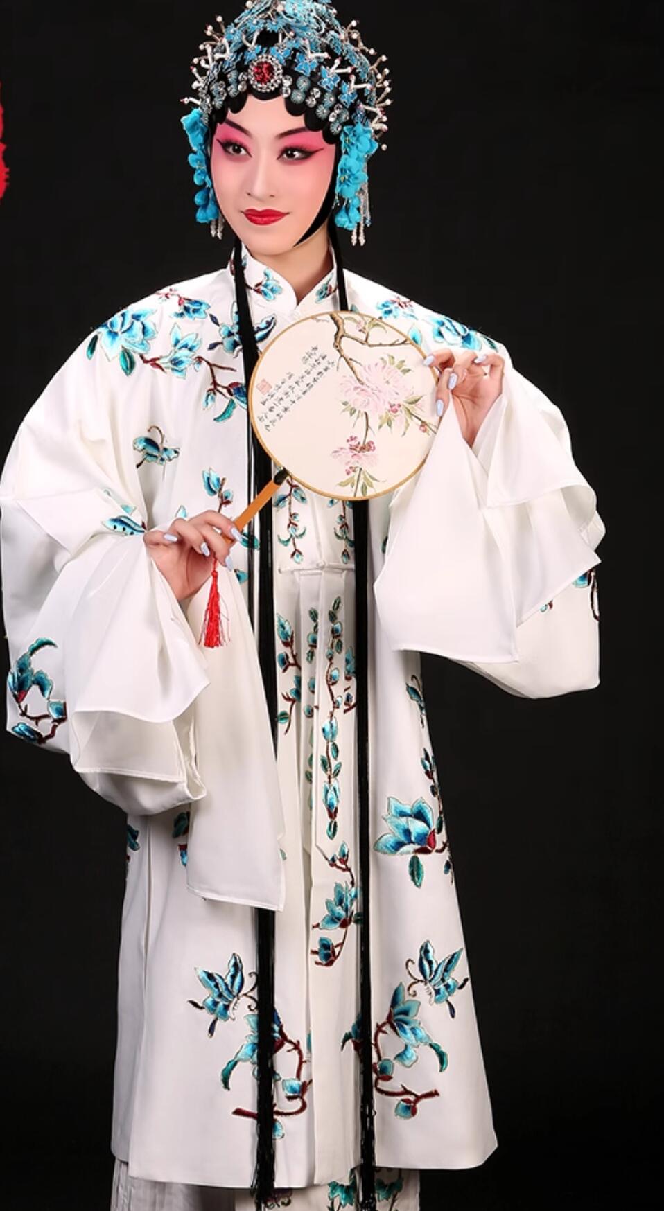 Embroidered Magnolia Qingyi Cape Chinese Peking Opera Yue Opera Performance Costume Huadan Water Sleeves Dress