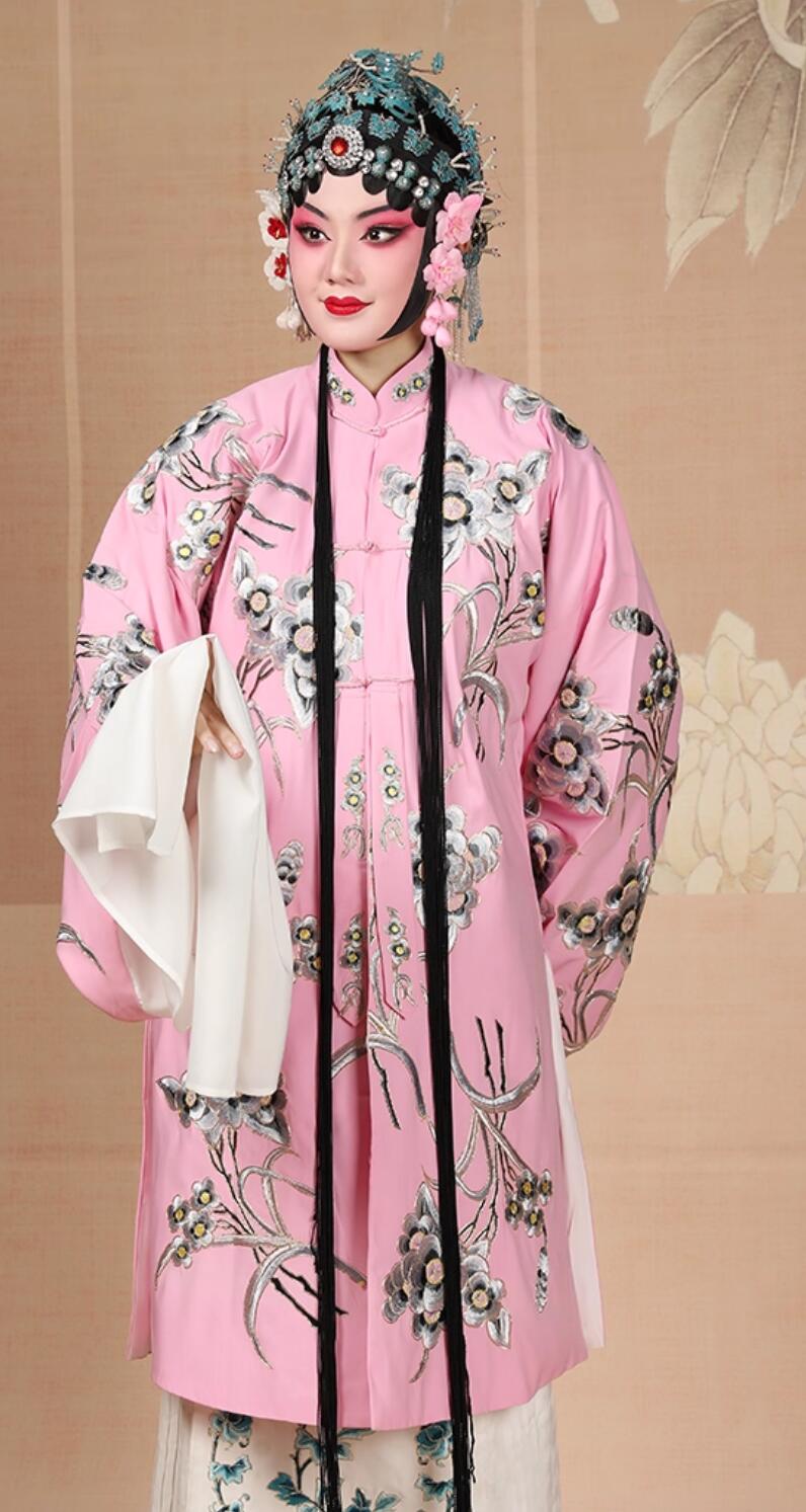 Embroidered Pink Qingyi Cape Chinese Peking Opera Huadan Water Sleeves Dress Beijing Opera Performance Costume