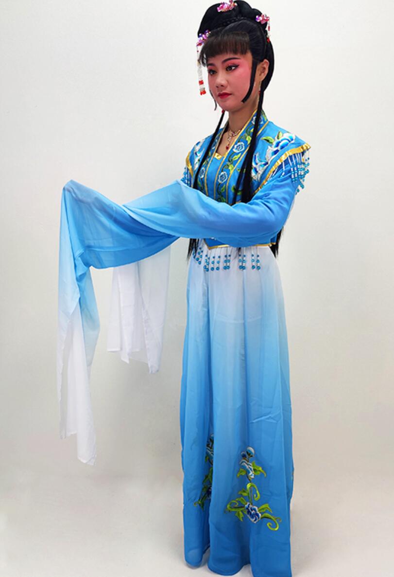 Chinese Peking Opera Hua Tan Blue Dress Ancient Fairy Princess Costume Shaoxing Opera Actress Clothing