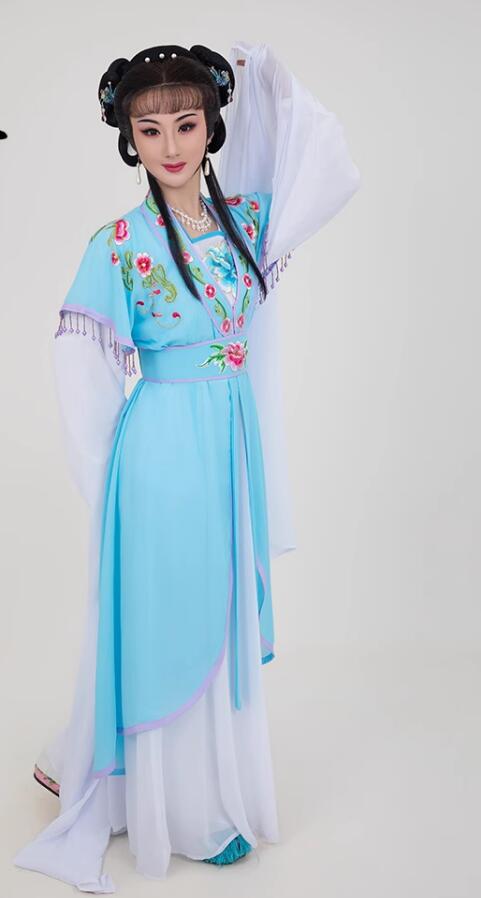 Chinese Shaoxing Opera Actress Clothing Peking Opera Hua Tan Blue Dress Ancient Palace Lady Costume