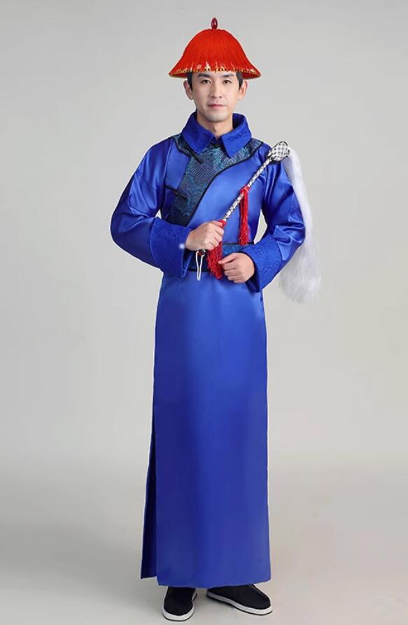 Chinese Qing Dynasty Eunuch Costume Ancient Imperial Bodyguard Blue Robe