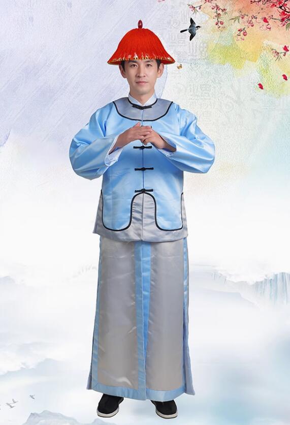 Chinese Ancient Imperial Bodyguard Light Blue Outfit Qing Dynasty Warrior Costume