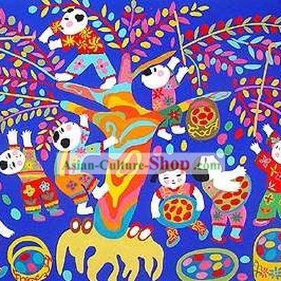 Tianjin Folk Painting-Children Picking Fruit