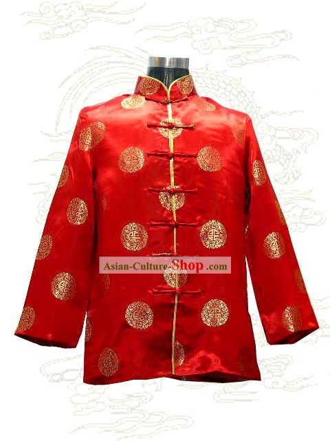 China Red Silk Traditional Blouse for Men