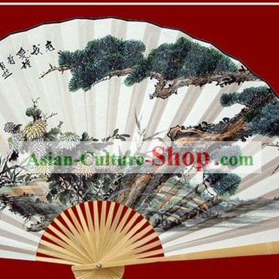 Chinese Hand Painted Large Decoration Fan by Zhao Qiaofa-Being Wise and Noble