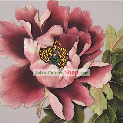 Chinese Classic Hand Carved Wood House Solid Decorative Painting-Peony