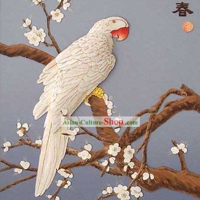 Chinese Classic Hand Carved Wood House Solid Decorative Painting-Parrot