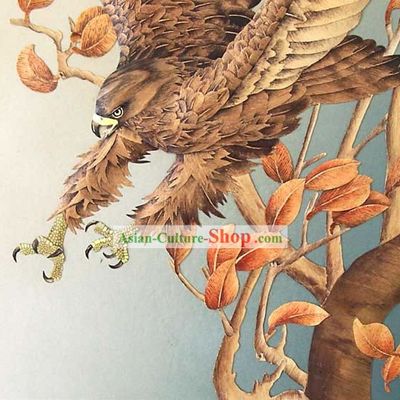 Chinese Classic Large Hand Carved Wood House Solid Decorative Painting-Hawk in the Wind