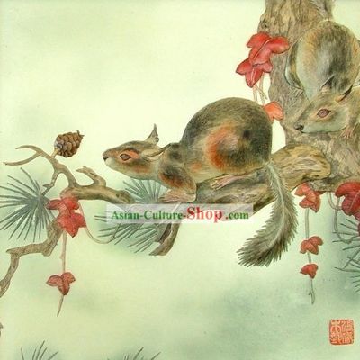 Chinese Classic Large Hand Carved Wood House Solid Decorative Painting-Squirrel