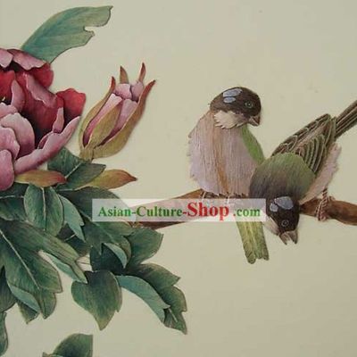 Chinese Classic Large Hand Carved Wood House Solid Decorative Painting-Bird and Flower