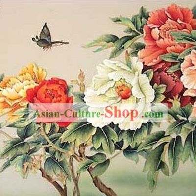 Chinese Classic Hand Carved Wood House Solid Decorative Painting-Riches and Honour Flower