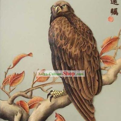 Chinese Classic Hand Carved Wood House Solid Decorative Painting-Hawk