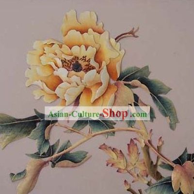 Chinese Classic Hand Carved Wood House Solid Decorative Painting-Prosperous Peony