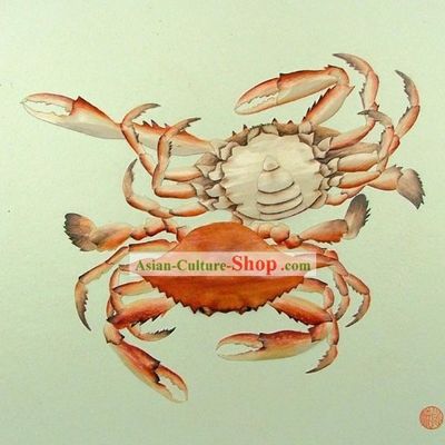 Chinese Classic Hand Carved Wood House Solid Decorative Painting-Crab