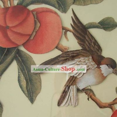 Chinese Classic Hand Carved Wood House Solid Decorative Painting-Persimmon