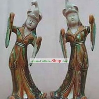 Chinese Classic Archaized Tang San Cai Statue-Tang Dynasty Lady Dancers with Phoenix Hat